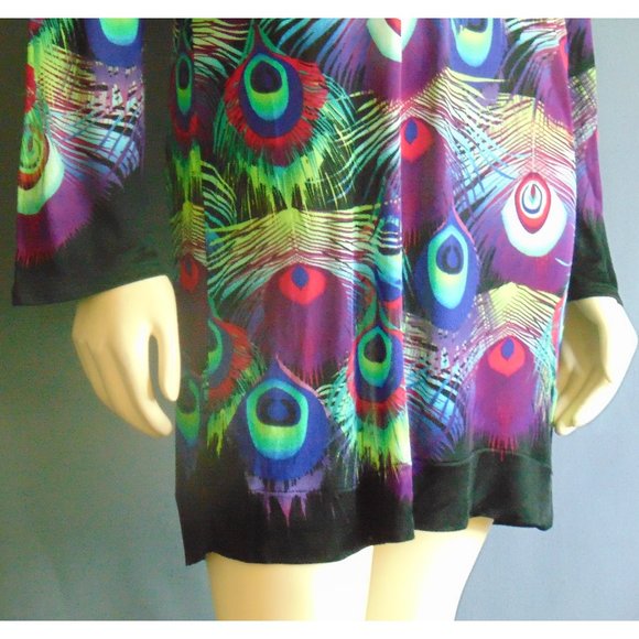 Custo Barcelona Peacock Pattern V-Neck Viscose Dress M - Picture 3 of 7